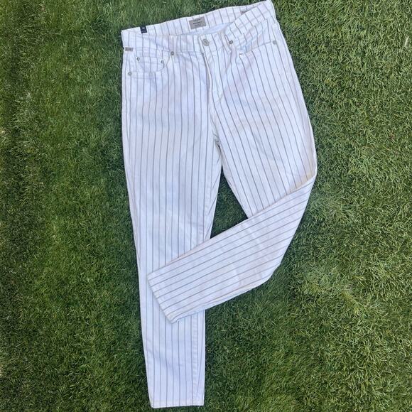 Citizens of Humanity Rocket Crop High Rise Skinny Pin Stripe White Denim Jean 28 - Picture 1 of 11